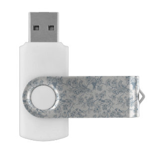 Birds and cherry blossom in blue and off white flash drive
