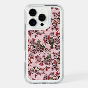 Birds and cherry blossom on rose pink iPhone 16 pro case