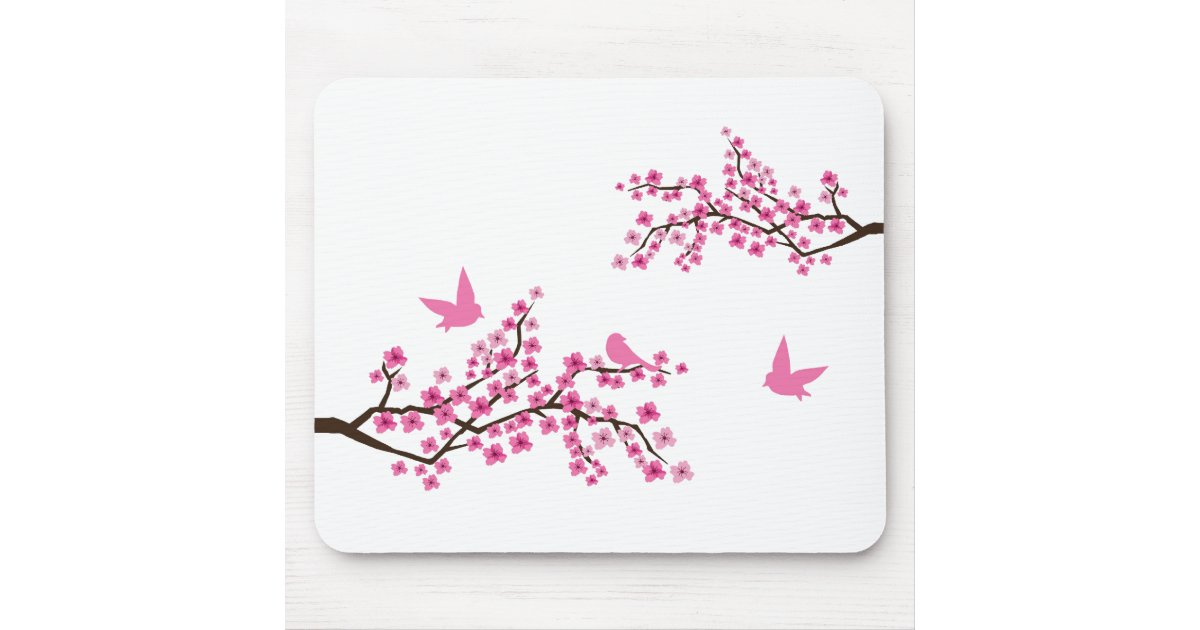 Birds and Cherry Blossoms Mouse Pad | Zazzle