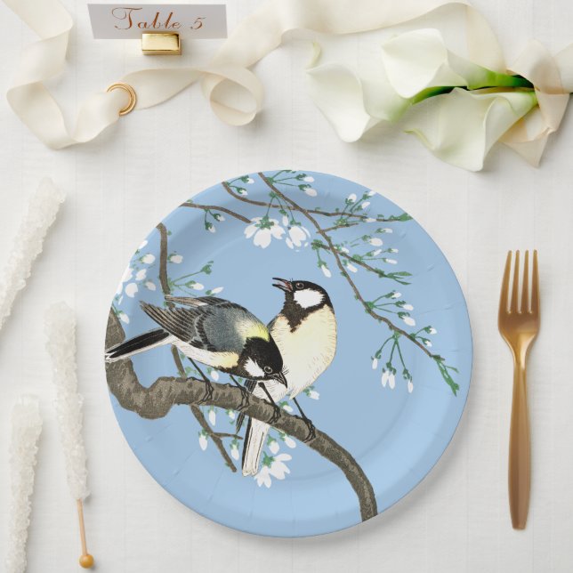 Birds and Cherry Blossoms Ohara Koson Paper Plates (Wedding)
