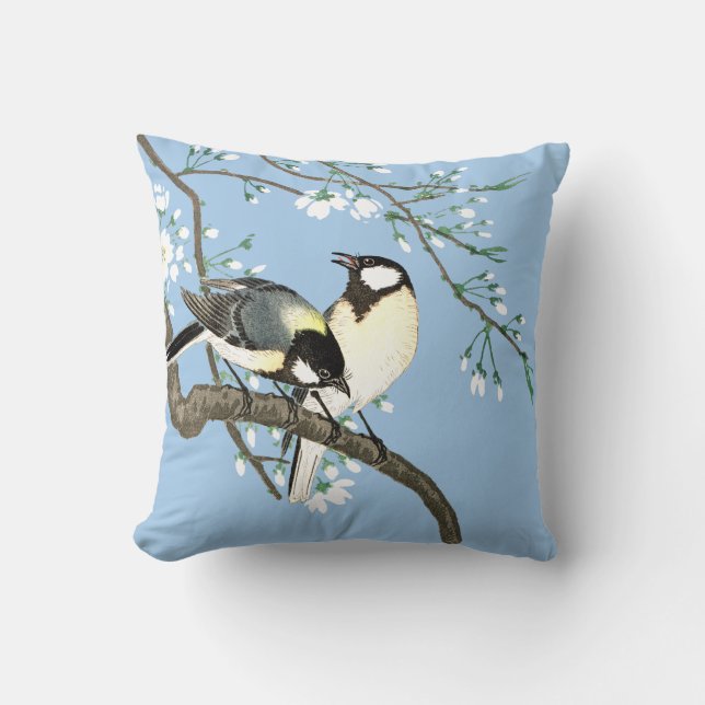 Birds and Cherry Blossoms Ohara Koson Throw Pillow (Front)