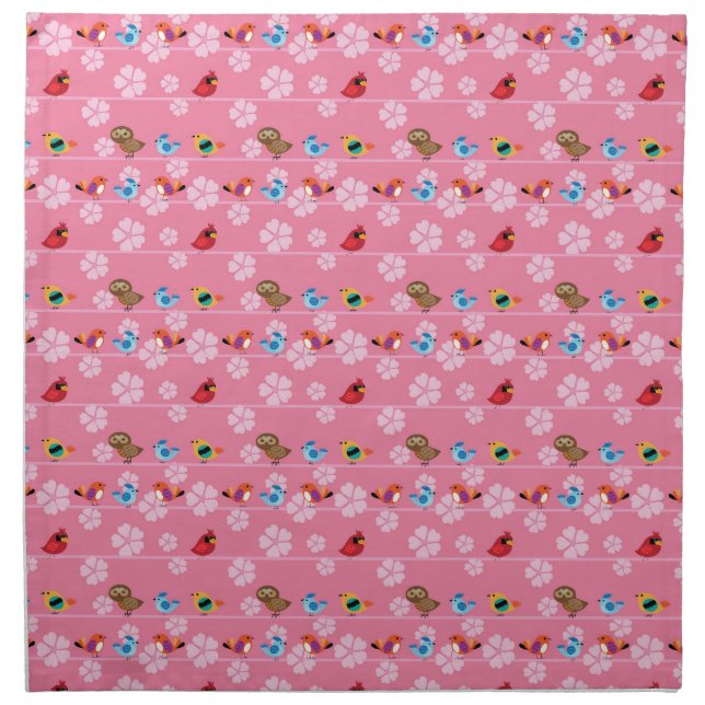 Birds and cherry flowers cloth napkin (Front)