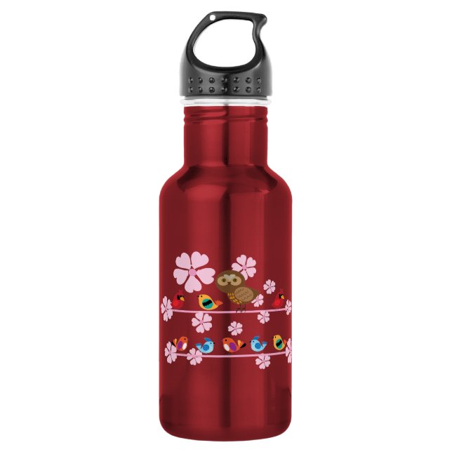 birds and cherry flowers water bottle (Front)