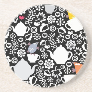 Birds and cups pattern drink coaster