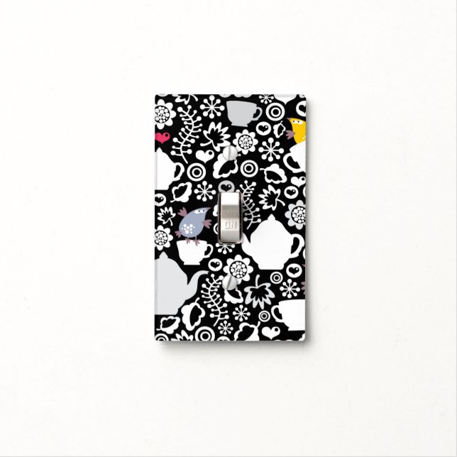Birds and cups pattern light switch cover (In Situ)