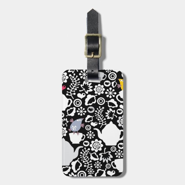 Birds and cups pattern luggage tag (Front Vertical)