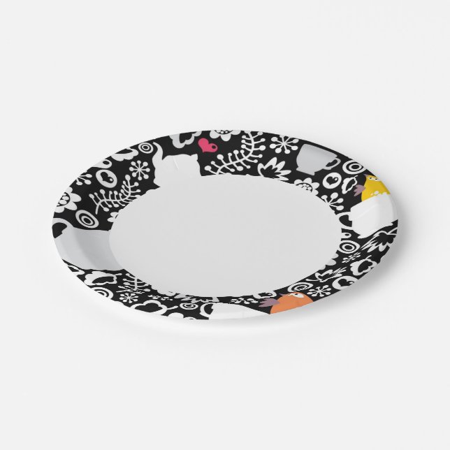 Birds and cups pattern paper plates (Angled)