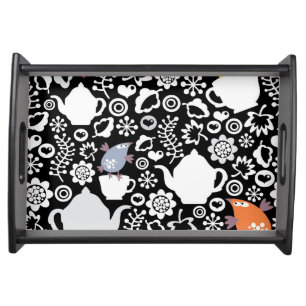 Birds and cups pattern serving tray