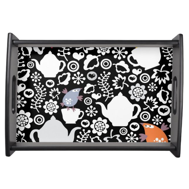Birds and cups pattern serving tray (Front)