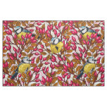 Birds and dog rose hips fabric