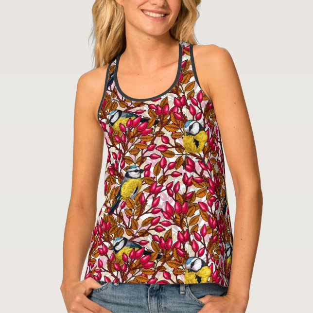 Birds and dog rose hips tank top (Front)