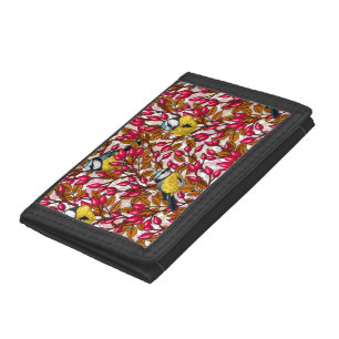 Birds and dog rose hips trifold wallet