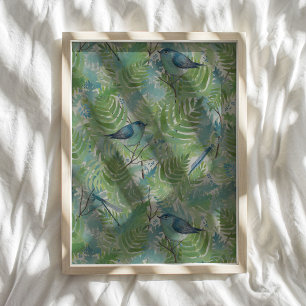 Birds And Dragonflies Pattern Art Poster