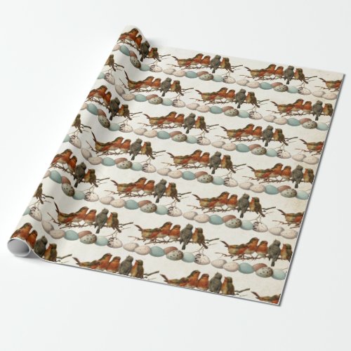 Birds and Eggs Robin Vintage Parchment Decoupage  Wrapping Paper