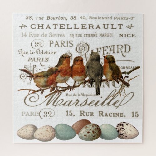 Birds and Eggs Vintage French City Names Puzzle   