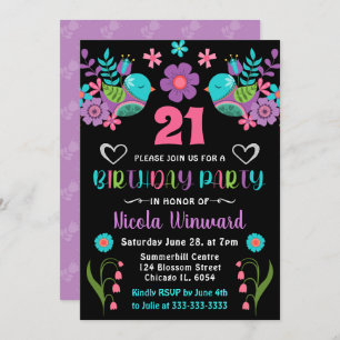 Birds and Floral Mexican Fiesta Birthday Party Invitation
