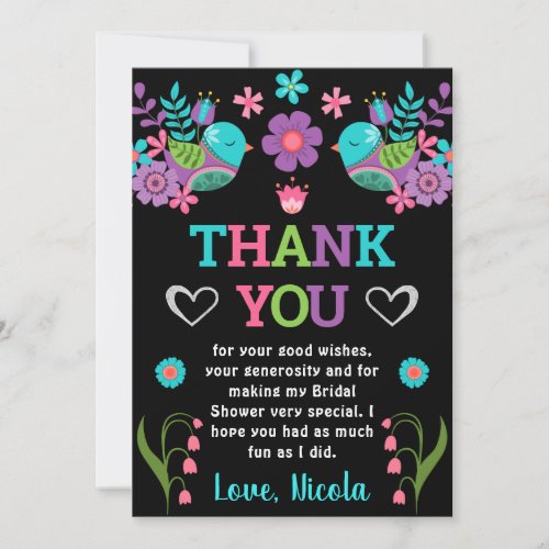 Birds and Floral Mexican Fiesta Bridal Shower Thank You Card