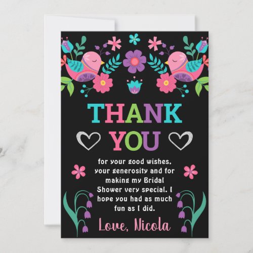 Birds and Floral Mexican Fiesta Bridal Shower Thank You Card