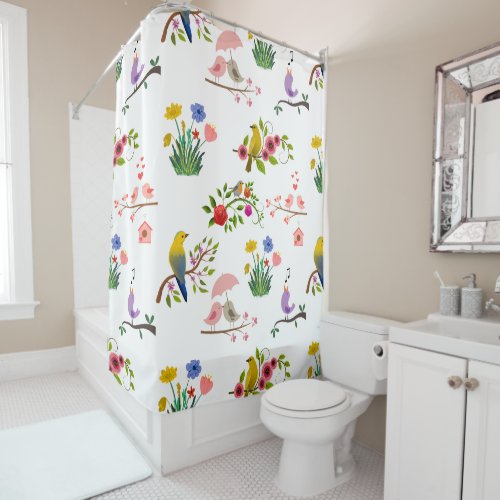  Birds and floral style pattern Shower Curtain