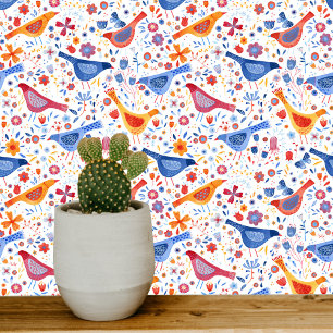 Birds and Flowers Colorful Watercolor Art Wallpaper