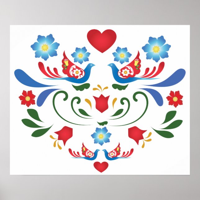 Birds and Flowers Folk-Art Design Poster (Front)