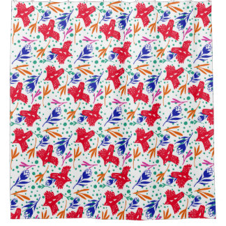 Birds and flowers in colorful pattern shower curtain
