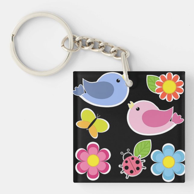 BIRDS AND FLOWERS PATTERN KEYCHAIN (Front)