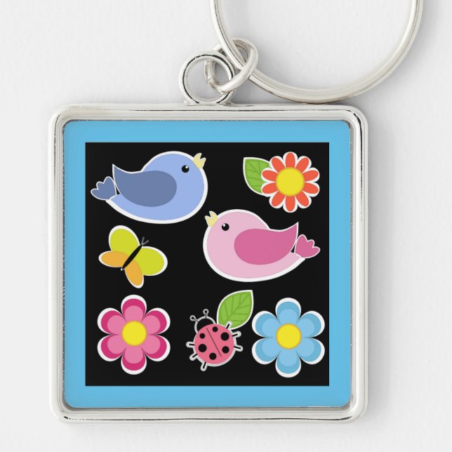BIRDS AND FLOWERS PATTERN KEYCHAIN (Front)