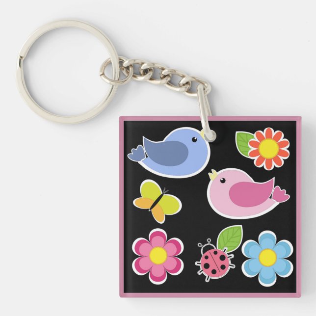 BIRDS AND FLOWERS PATTERN KEYCHAIN (Front)