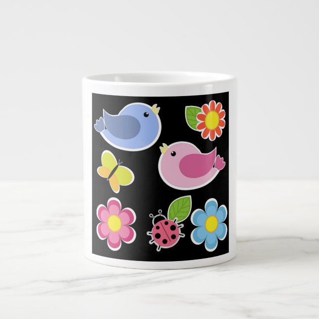 BIRDS AND FLOWERS PATTERN LARGE COFFEE MUG (Front)