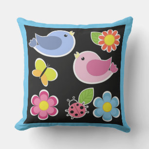BIRDS AND FLOWERS PATTERN THROW PILLOW