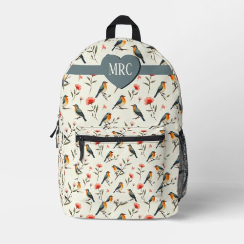 Birds and Flowers Printed Backpack
