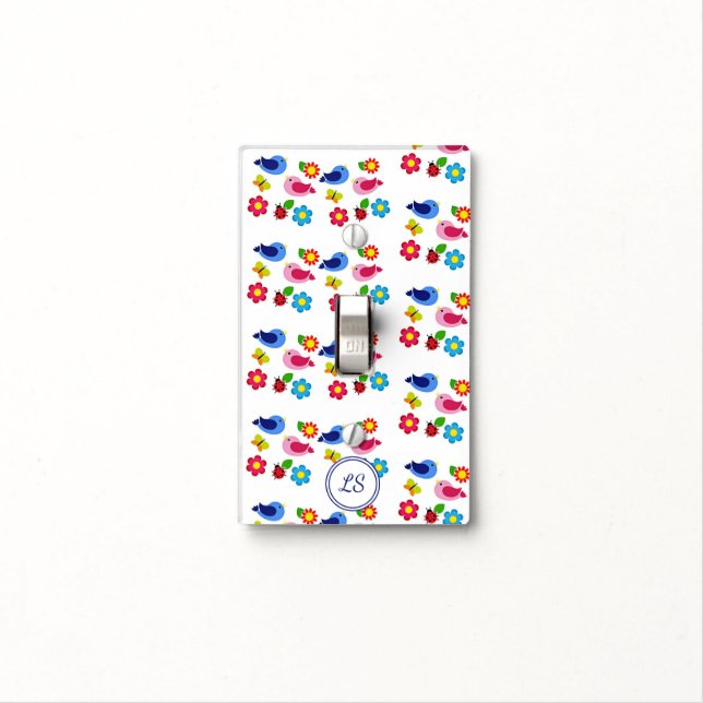 Birds and flowers spring pattern white light switch cover (In Situ)