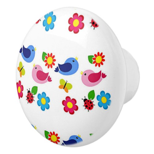 Birds and flowers spring time ceramic knob