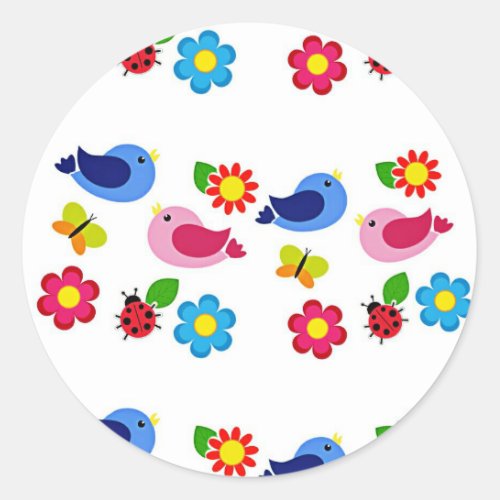 Birds and flowers spring time classic round sticker