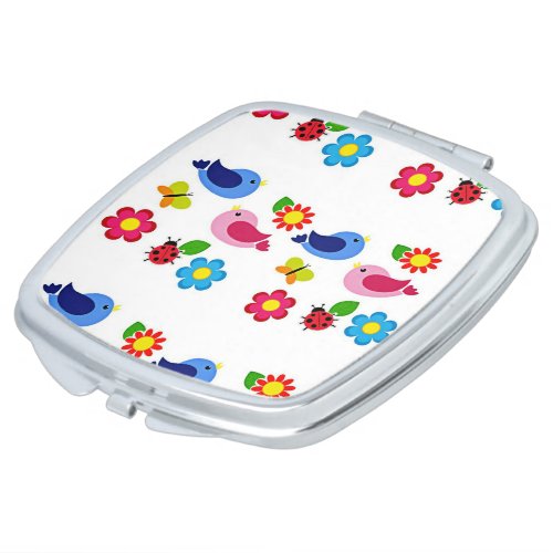 Birds and flowers spring time compact mirror