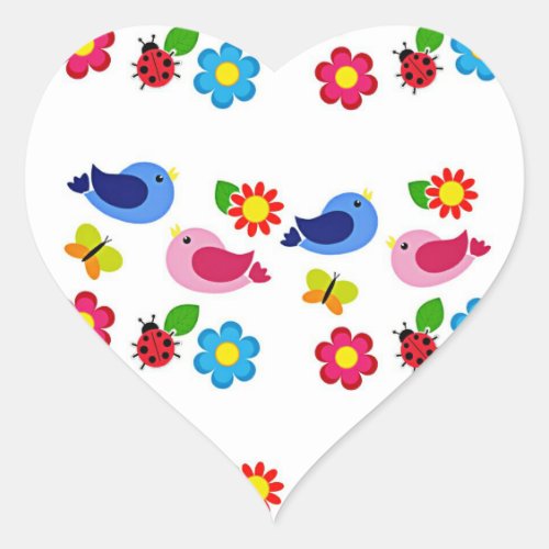 Birds and flowers spring time heart sticker