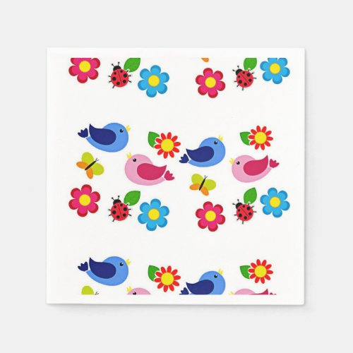 Birds and flowers spring time napkins