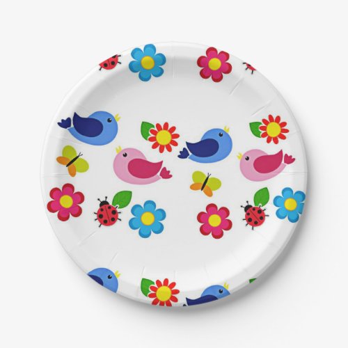 Birds and flowers spring time paper plates