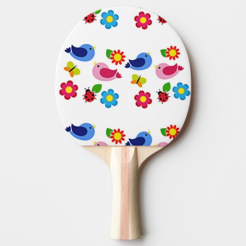 Birds and flowers spring time ping pong paddle