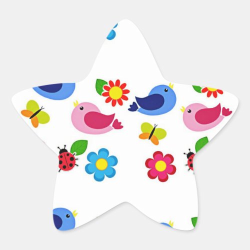 Birds and flowers spring time star sticker