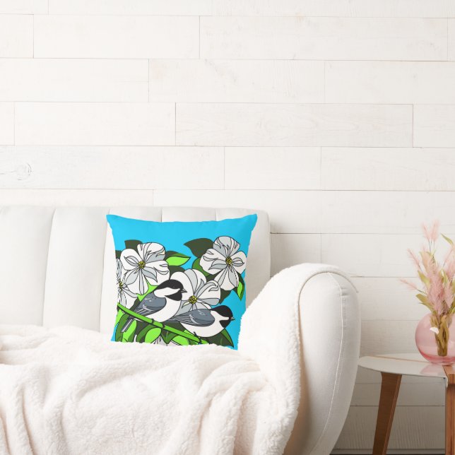 Birds And Flowers Throw Pillow (Couch)