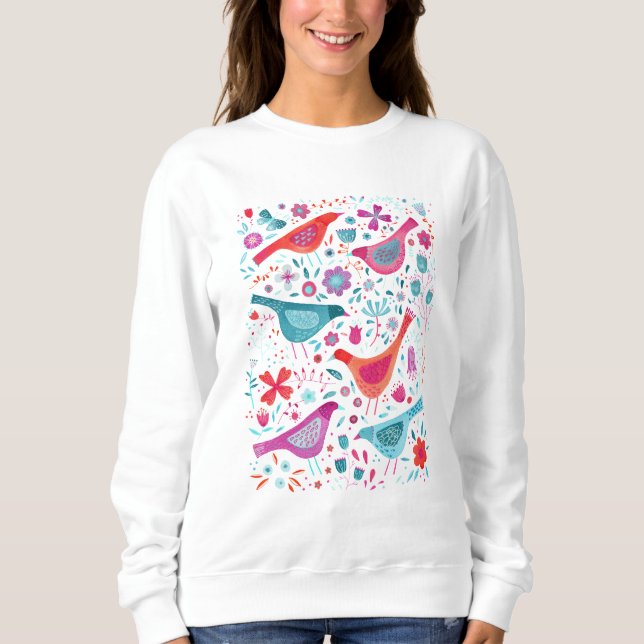 Birds and Flowers Watercolor Sweatshirt (Front)