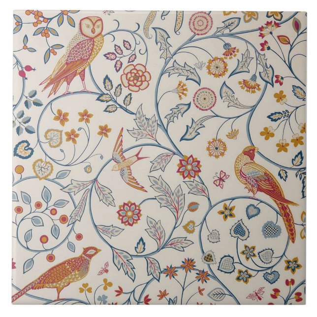 Birds and Flowers, William Morris Ceramic Tile (Front)