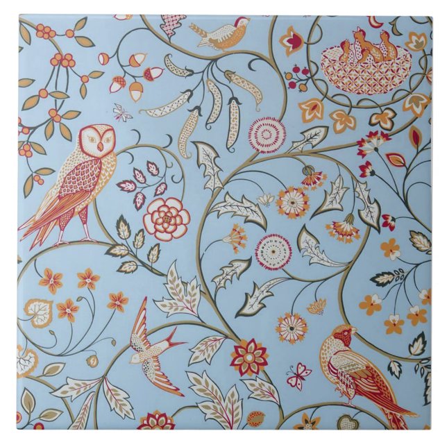 Birds and Flowers, William Morris Ceramic Tile (Front)