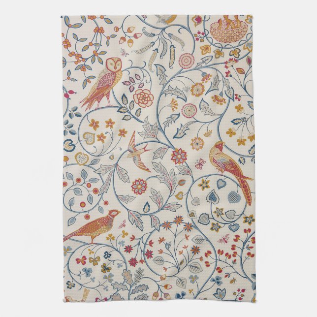 Birds and Flowers, William Morris Kitchen Towel (Vertical)