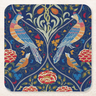 Birds and Flowers, William Morris Square Paper Coaster