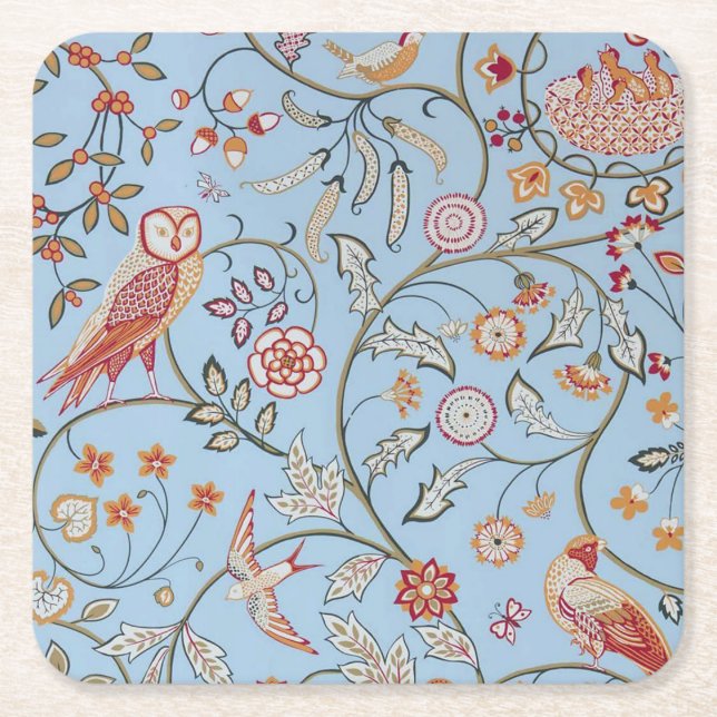 Birds and Flowers, William Morris Square Paper Coaster (Front)