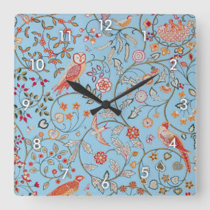 Birds and Flowers, William Morris Square Wall Clock