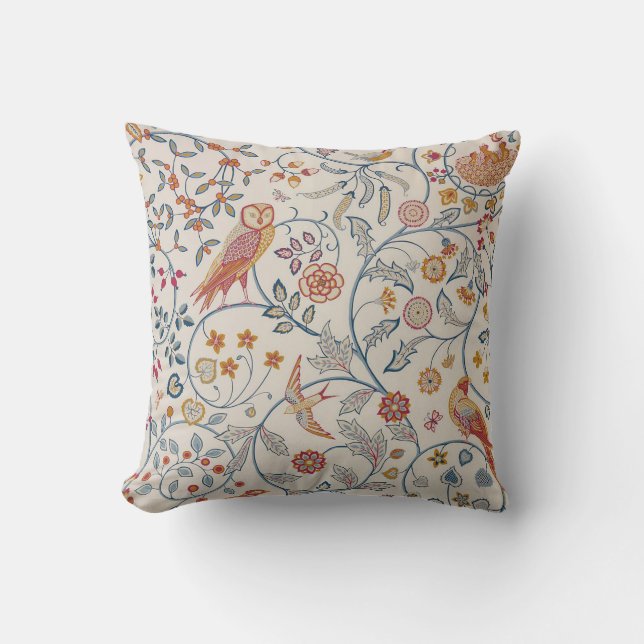 Birds and Flowers, William Morris Throw Pillow (Front)